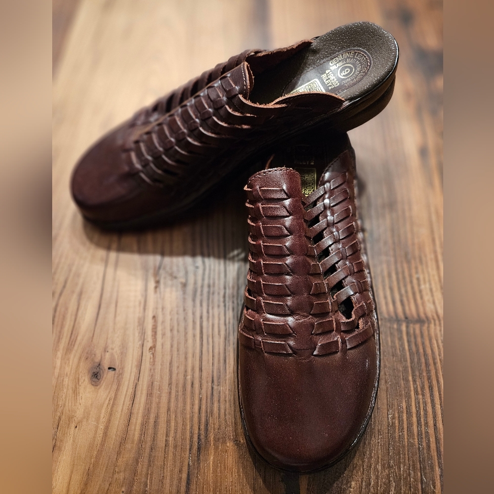 Faded Glory Womens Dark Brown Woven Leather Slip-On Mules 9